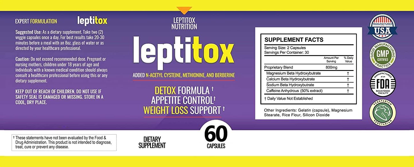 Leptitox Ingredients Label