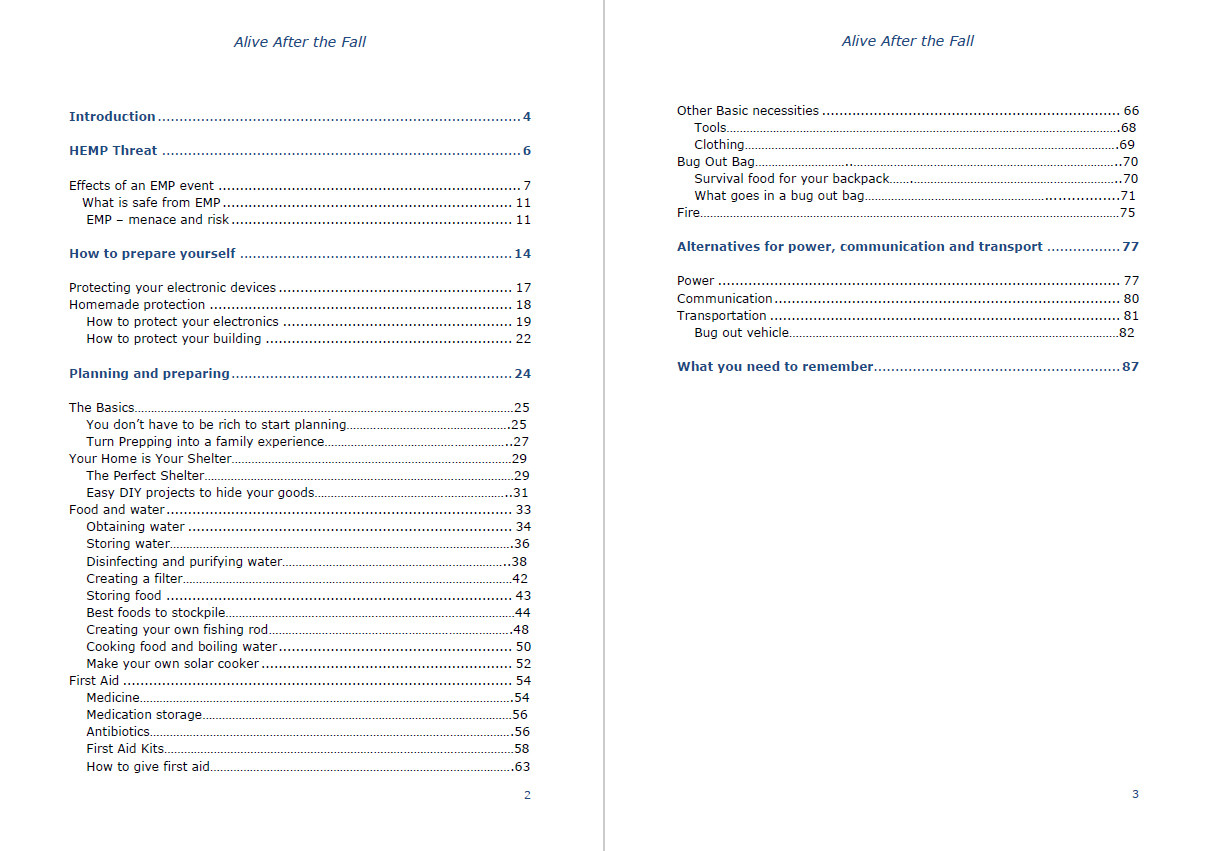 Alive After The Fall Table Of Contents