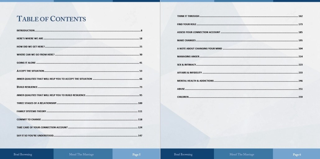 Mend The Marriage Table Of Contents