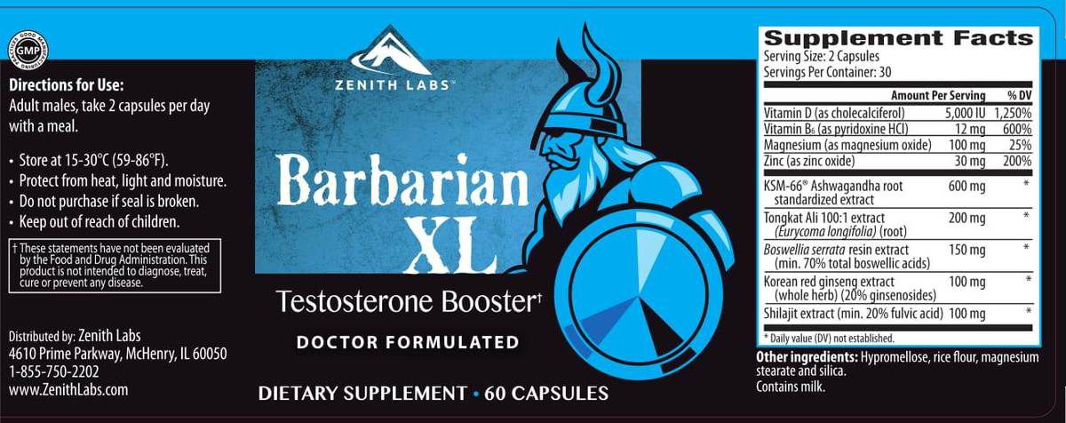 Barbarian XL Ingredients Label