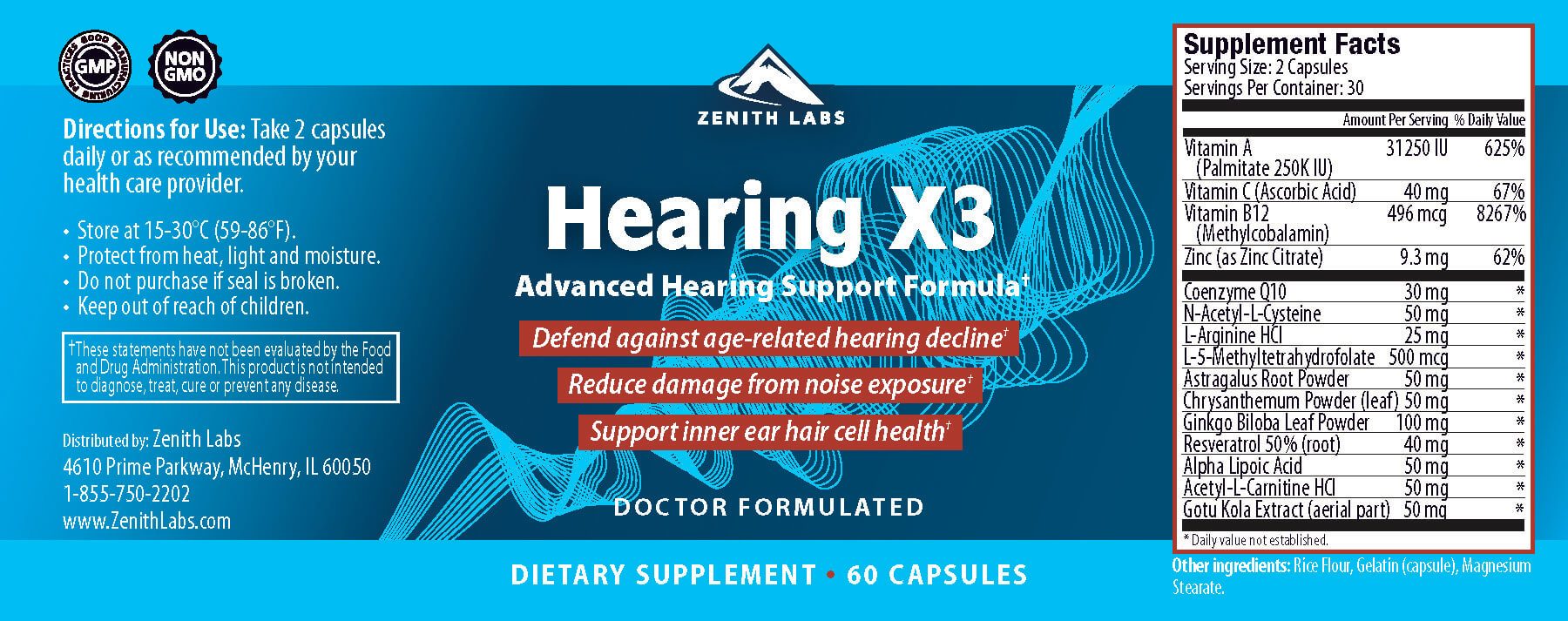 Hearing X3 Ingredients Label