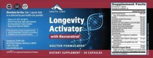 Longevity Activator Ingredients Label