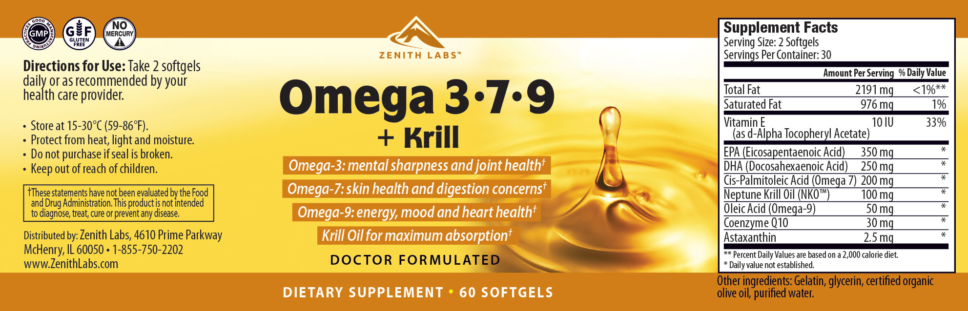 Omega 3-7-9 Krill Ingredients Label