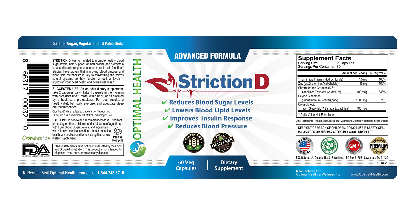 StrictionD Ingredients Label