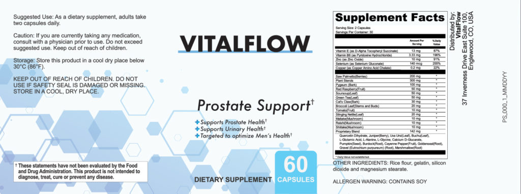 VitalFlow Ingredients Label