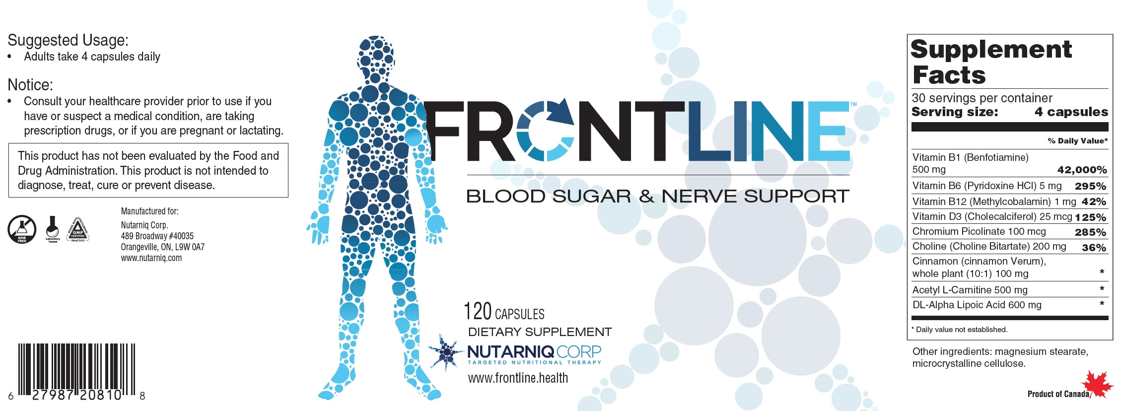 Frontline Diabetes Ingredients Label
