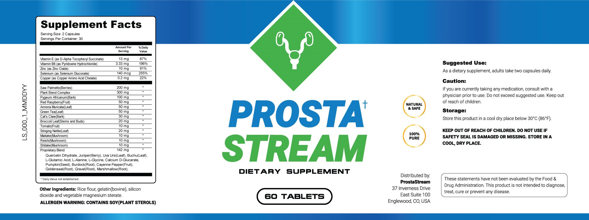 ProstaStream Ingredients Label