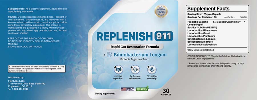 Replenish 911 Ingredients Label