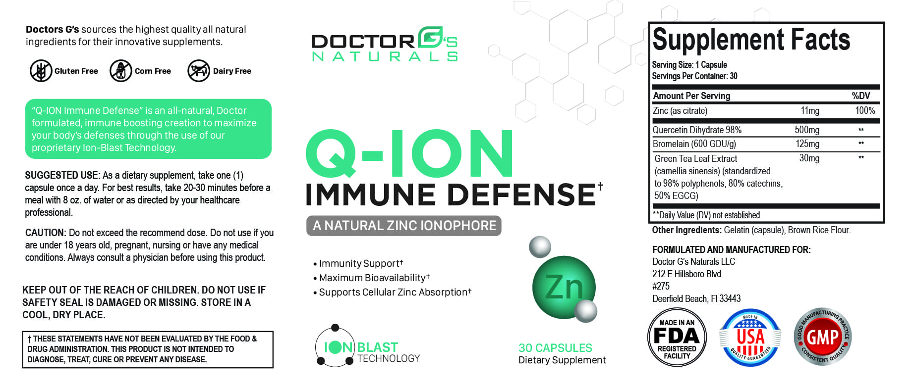Q-ION Immune Defense Ingredients Label