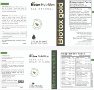 Biotox Gold Ingredients Label