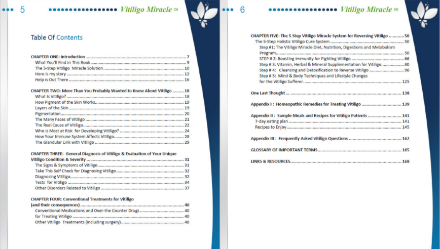Vitiligo Miracle Table Of Contents