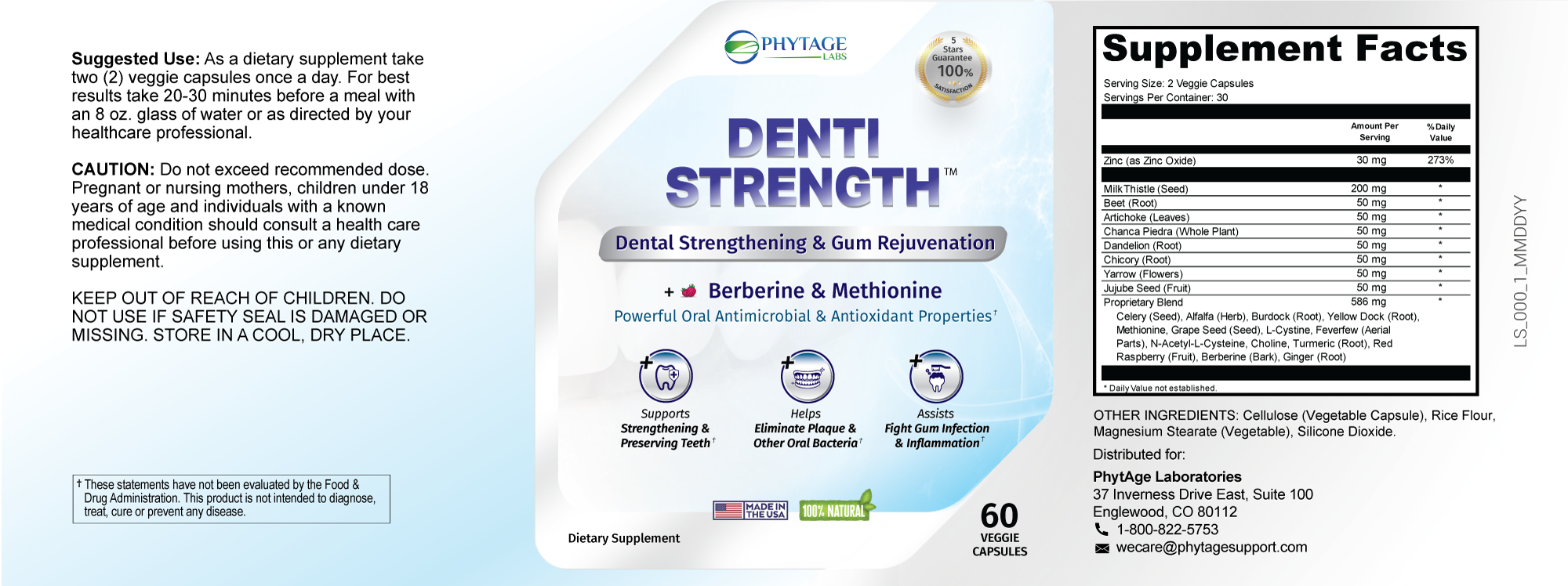 Denti Strength Ingredients Label