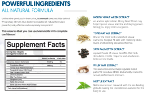 Mammoth Male Enhancement Ingredients Label