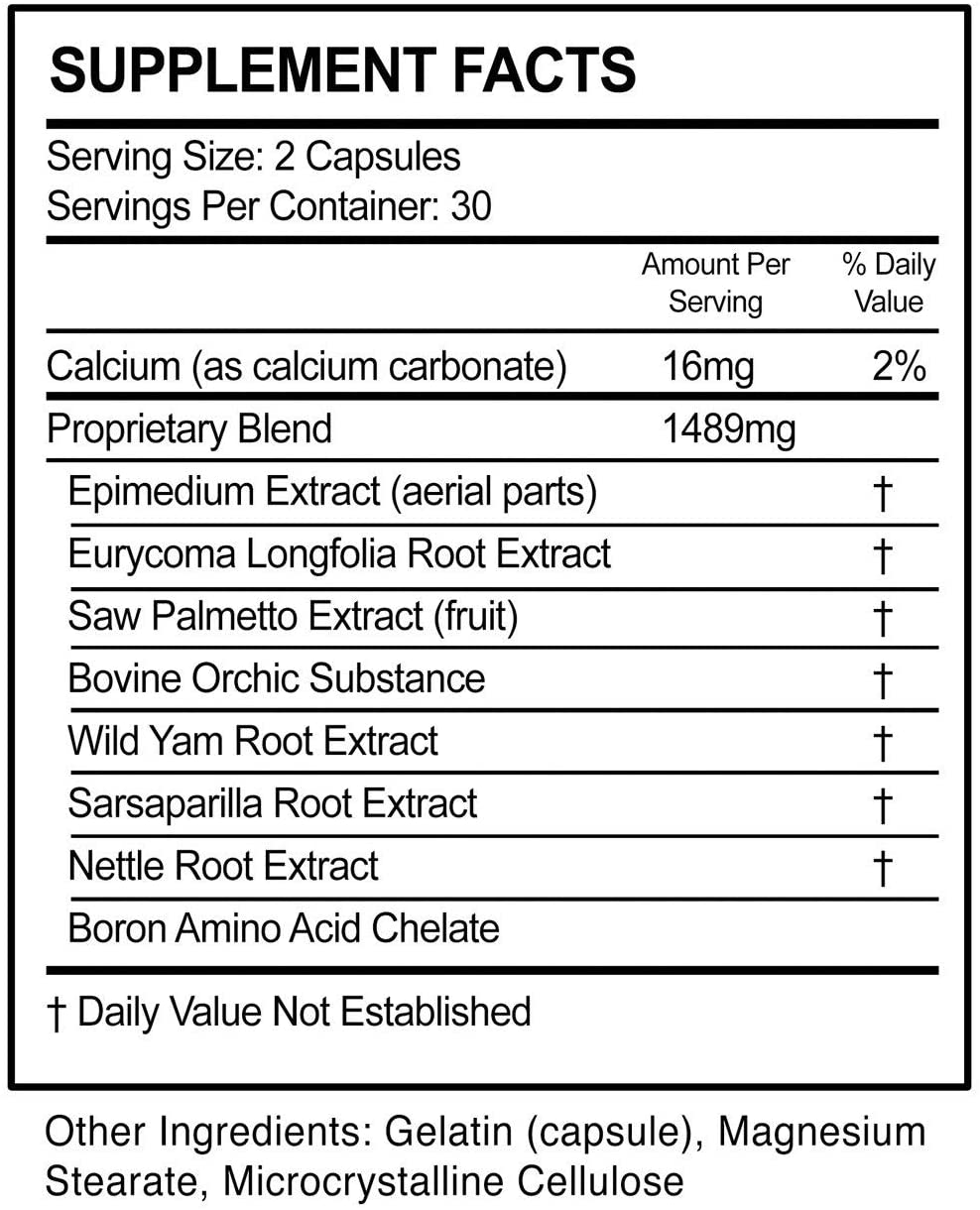 Vixea Man Plus Ingredients Label