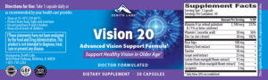 Zenith Labs Vision 20 Ingredients Label