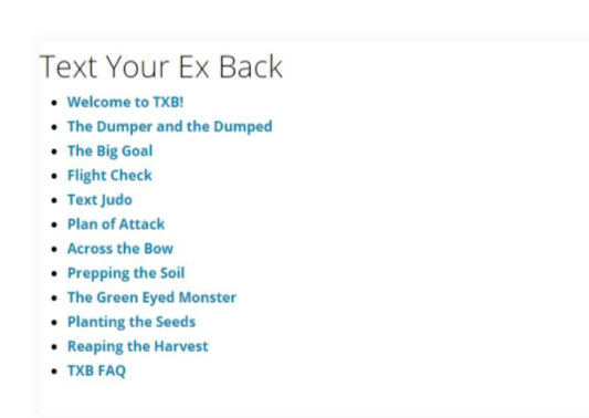 Text Your Ex Back Table Of Contents
