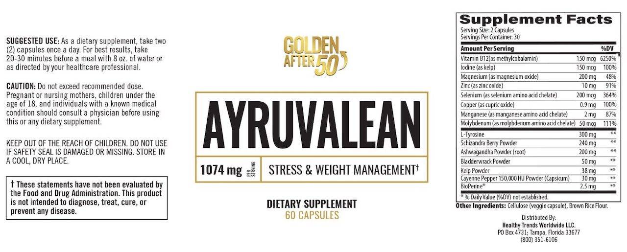 Ayruvalean Ingredients Label