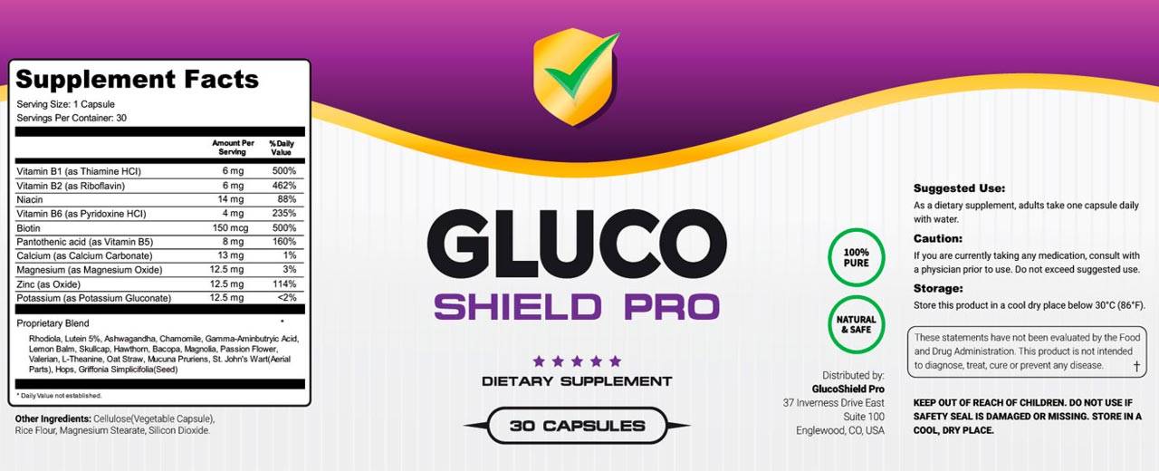 Gluco Shield Pro Ingredients Label