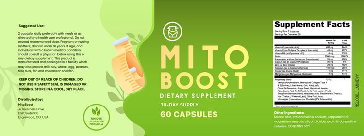 mitoboost ingredients label