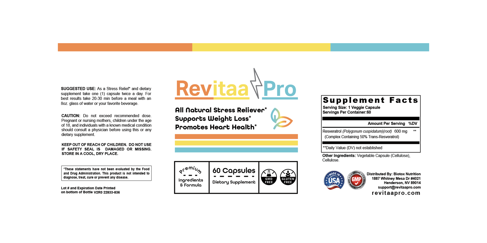 Revitaa Pro Ingredients Label