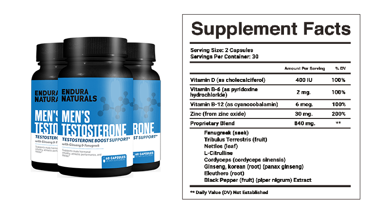 Endura Naturals Testosterone Booster Ingredients Label