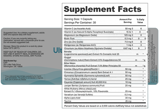 Ultra Beta Cell Ingredients Label