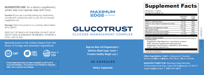 GlucoTrust Ingredients Label