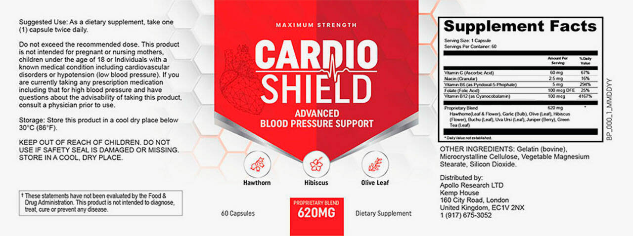 CardioShield Ingredients Label